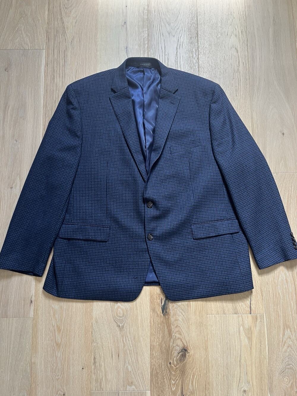 Ralph Lauren Mens 50R Blue Houndstooth Check Wool Blazer Jacket Sport Coat EUC